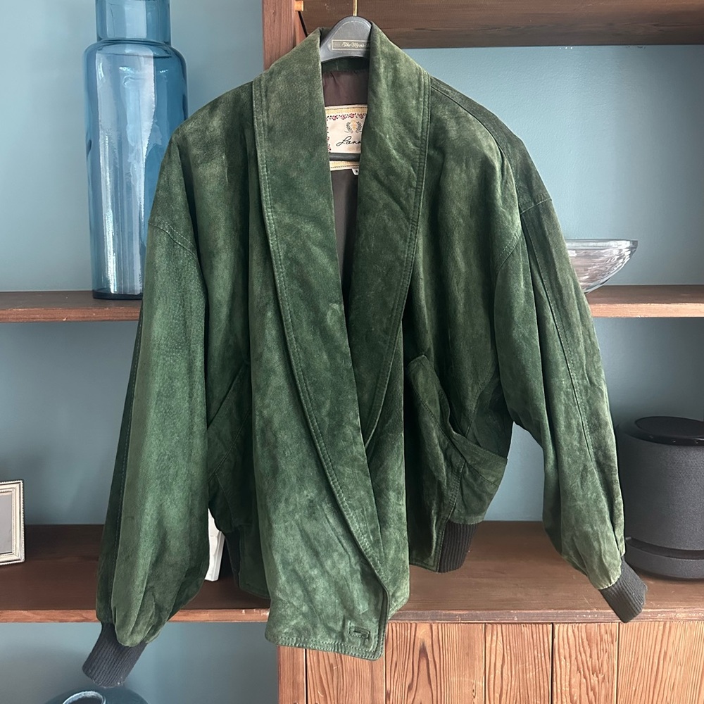 Vintage 90s Green Suede Leather Jacket - Lanna New York